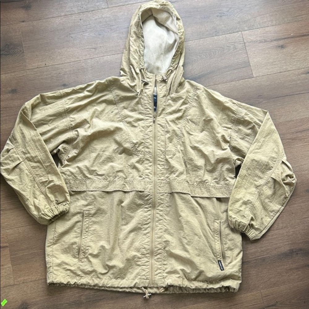 Members Only Vintage Light Tan Hooded Windbreaker Jacket ! Large